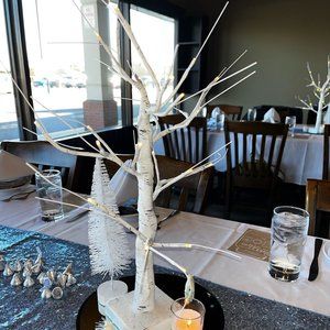 24 inch white tabletop Birch Tree with LEDs battery powered, 6 pack